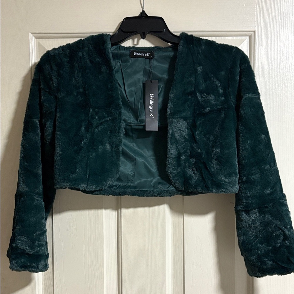 Allegra K Women's Forest Green Teddy Jacket NWT